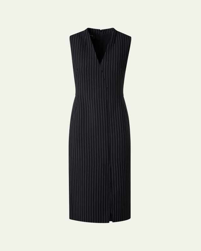 V-Neck Pinstripe Sleeveless Dress